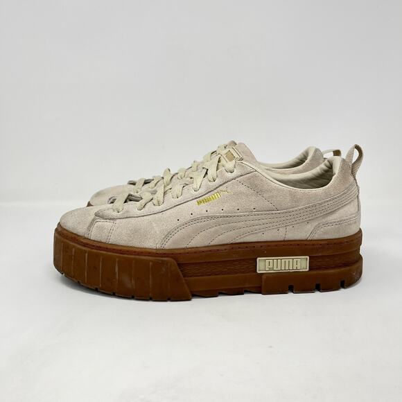 Puma Mayze Platform Beige Suede Gum Sole Casual Shoes Size Women 11 / Men 9.5 - Picture 2 of 10